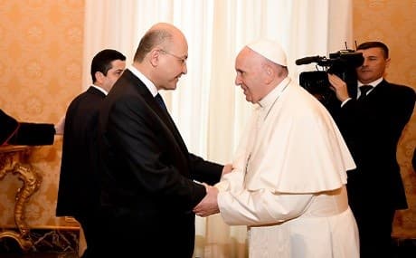 Iraq's President Barham Salih is received by Pope Francis at the Vatican, November 24, 2018. Photo: Office of the Iraqi Presidency 
