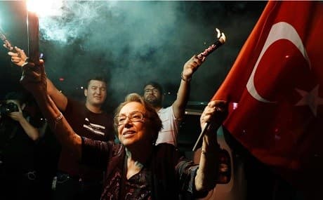 Supporters of Istanbul mayor Ekrem Imamoglu celebrate his victory. File photo: Lefteris Pitarakis / AP