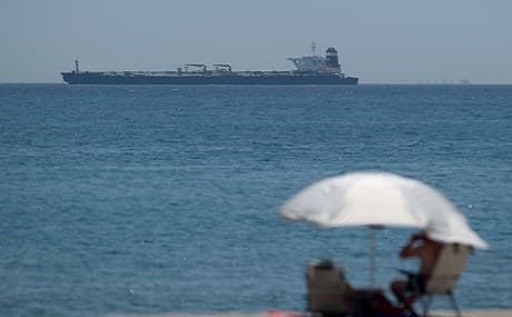 The supertanker Grace 1 suspected of carrying crude oil to Syria in violation of EU sanctions after it was detained off the coast of Gibraltar, July 4, 2019. Photo: Jorge Guerrero / AFP 