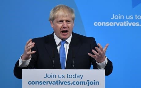 New Conservative Party leader and incoming prime minister Boris Johnson gives a speech at an event to announce the winner of the Conservative Party leadership contest in central London on July 23, 2019. Photo: Ben Stansall | AFP