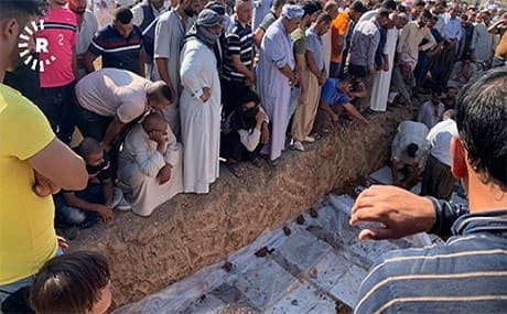 Nine members of one family were buried on July 25, 2019 after their car was fired upon on Wednesday night. Local officials say federal police mistook the family for Islamic State (ISIS) fighters who were shelling villages in the area. Photo: Rudaw 