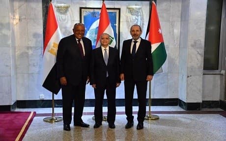 Foreign Ministers of Egypt (Sameh Shukri), Iraq (Mohammed Ali al-Hakim) and Jordan (Ayman Al-Safadi) in Baghdad on August 4, 2019. Photo: Iraqi Ministry of Foreign Affairs website