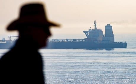 A view of the Grace 1 supertanker standing off the British territory of Gibraltar, Friday, August 16, 2019. Photo: Marcos Moreno / AP 
