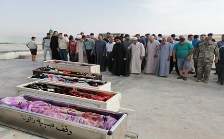 A funeral on August 24, 2019 in Zain al-Abdeen for people killed early that morning in an armed attack in a nearby football stadium. Photo: TV Sajjad
