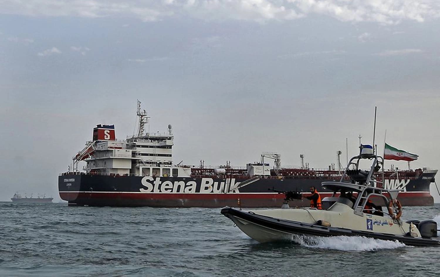 A speedboat of the Iran's Revolutionary Guards circles the British-flagged Stena Impero, July 21, 2019. File photo: Hasan Shirvani / Mizan News Agency / AP