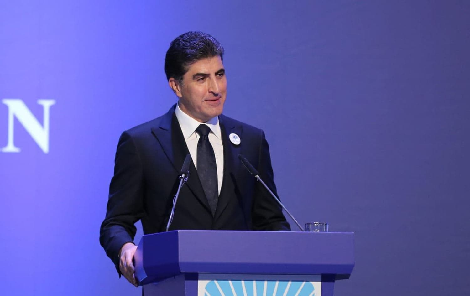 Kurdistan Region President Nechirvan Barzani speaks at a University of Kurdistan Hewler (UKH) alumni event in Erbil's Saad Abdullah conference hall on September 27, 2019. Photo: Kurdistan Region Presidency