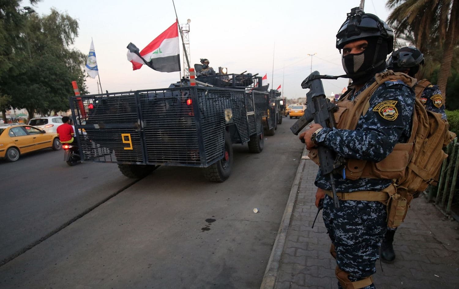  Iraqi police are seen deployed in Baghdad's predominantly Shiite Sadr City, on October 7, 2019. Photo: AFP / Ahmad Al-Rubaye