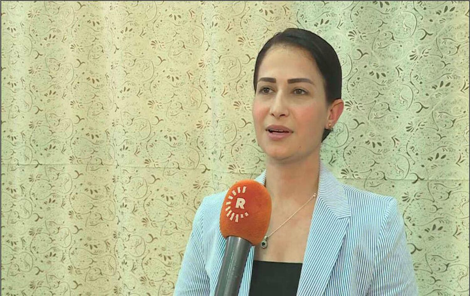 Former Secretary of General of the Future Syrian Party Havrin Khalaf speaking to Rudaw. Photo: Rudaw TV