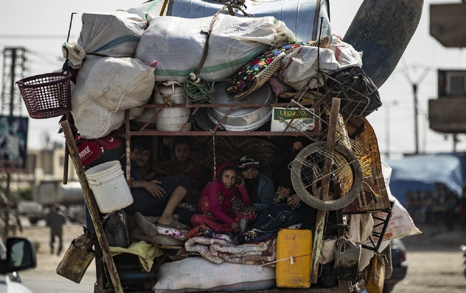 Displaced Syrians flee  Tel Tamr, Hasakah province amid Turkey's military assault on Kurdish-controlled areas  October 11, 2019. Photo: Delil Souleiman/AFP