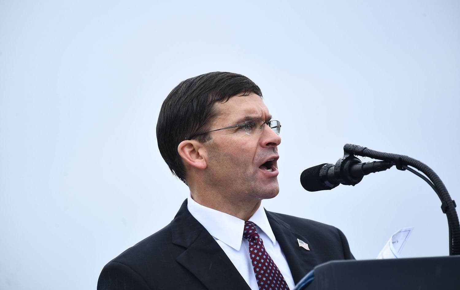 US Secretary of Defense Mark Esper speaks during the Armed Forces Welcome Ceremony at Joint Base Myer-Henderson Hall, Virginia on September 30,2019. Photo:Brendan Smialowski/AFP
