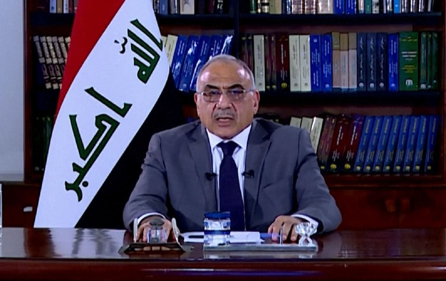 Iraq's Prime Minister Adil Abdul-Mahdi makes a late-night televised address promising a raft of reforms just hours before protests resumed in the capital Baghdad, October 25, 2019. Photo: AFP