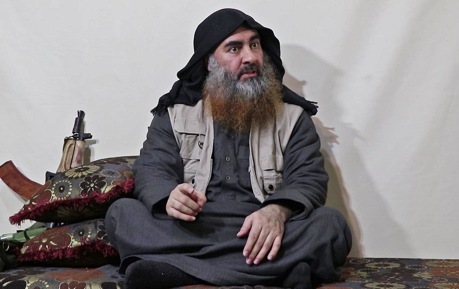 Islamic State (ISIS) chief Abu Bakr al-Baghdadi purportedly appears for the first time in five years in a propaganda video in an undisclosed location, April 30, 2019. Photo: Al-Furqan / AFP