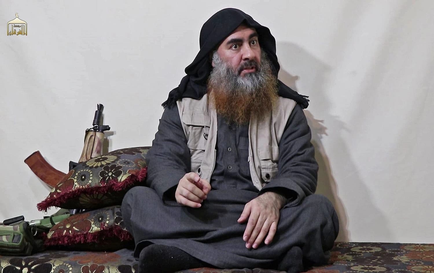 The chief of Islamic State Abu Bakr al-Baghdadi purportedly appeared on video on April 30, 2019 for the first time in five years in this undated tv grab. File photo: AFP / al-Furqan media