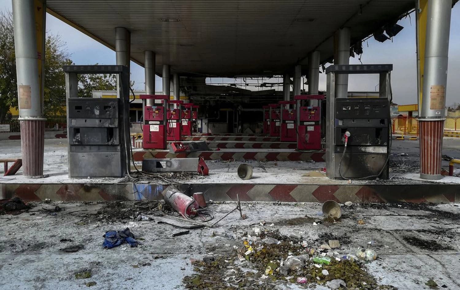 A gas station burned during protests that followed authorities' decision to raise gasoline prices, Tehran, Iran, November 17, 2019. File photo: Abdolvahed Mirzazadeh / ISNA / AP 