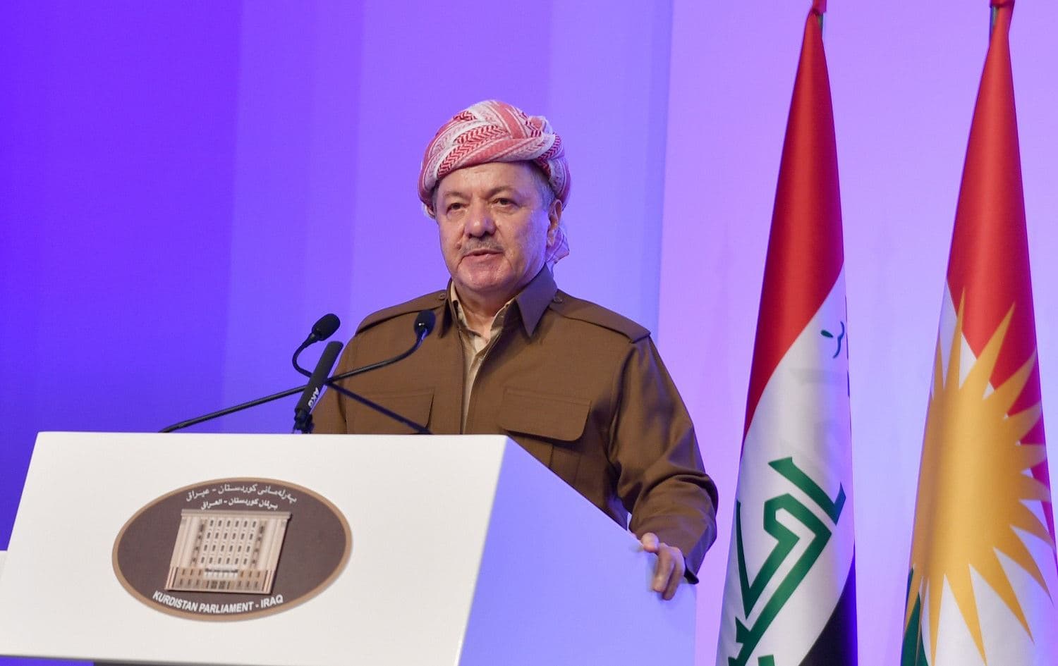 President of the Kurdistan Democratic Party (KDP) Masoud Barzani speaks at the inauguration of Kurdistan Region President Nechirvan Barzani on June 10, 2019. Photo via Masoud Barzani on Twitter 