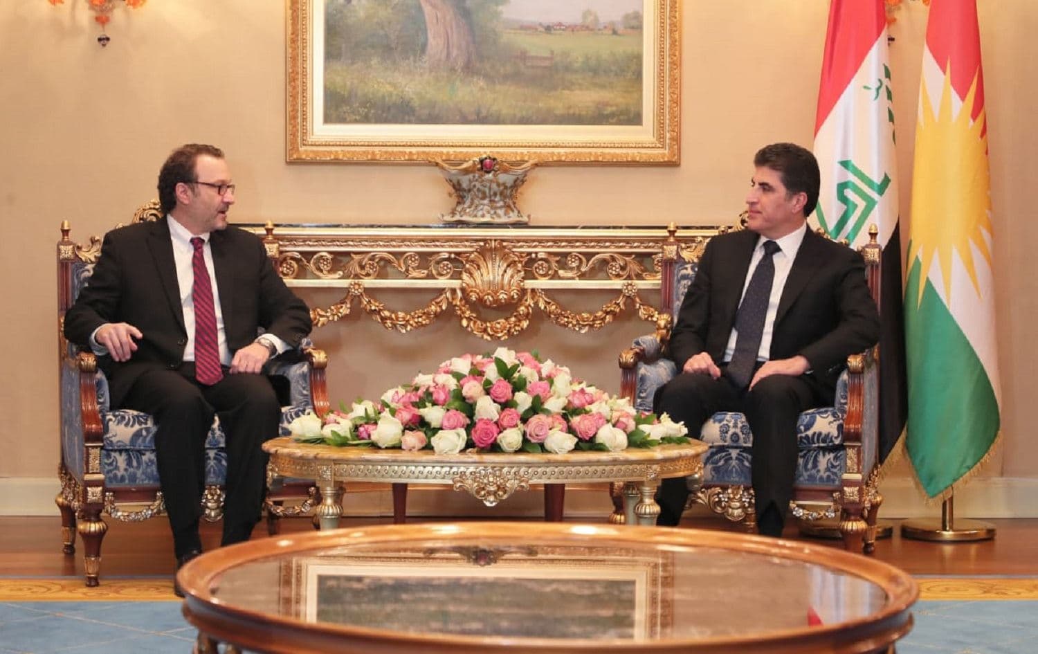 US Assistant Secretary of State for Near Eastern Affairs David Schenker (left) meets with President of the Kurdistan Region Nechirvan Barzani in Erbil on January 9, 2020. Photo via presidency website