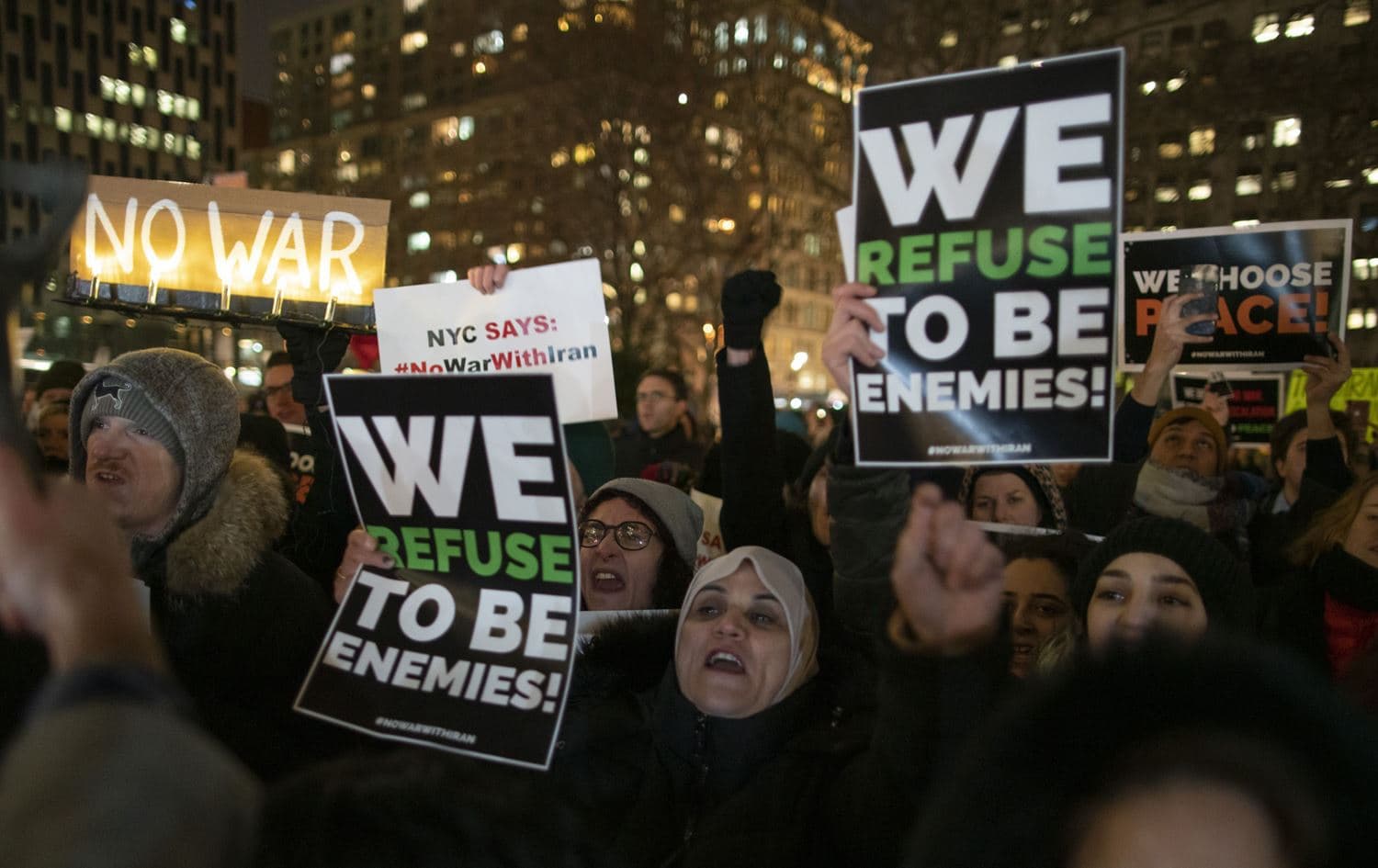 Demonstrators join a rally named "No War With Iran" in Foley Square on January 9, 2020 in New York City. Photo: Kena Betancur/Getty Images/AFP