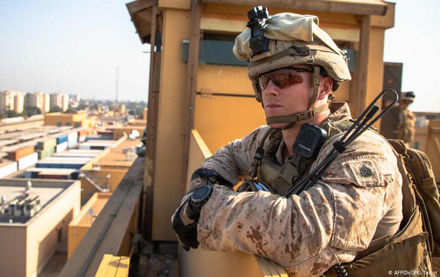 A US soldier guards the US Embassy in Baghdad. Photo: AFP