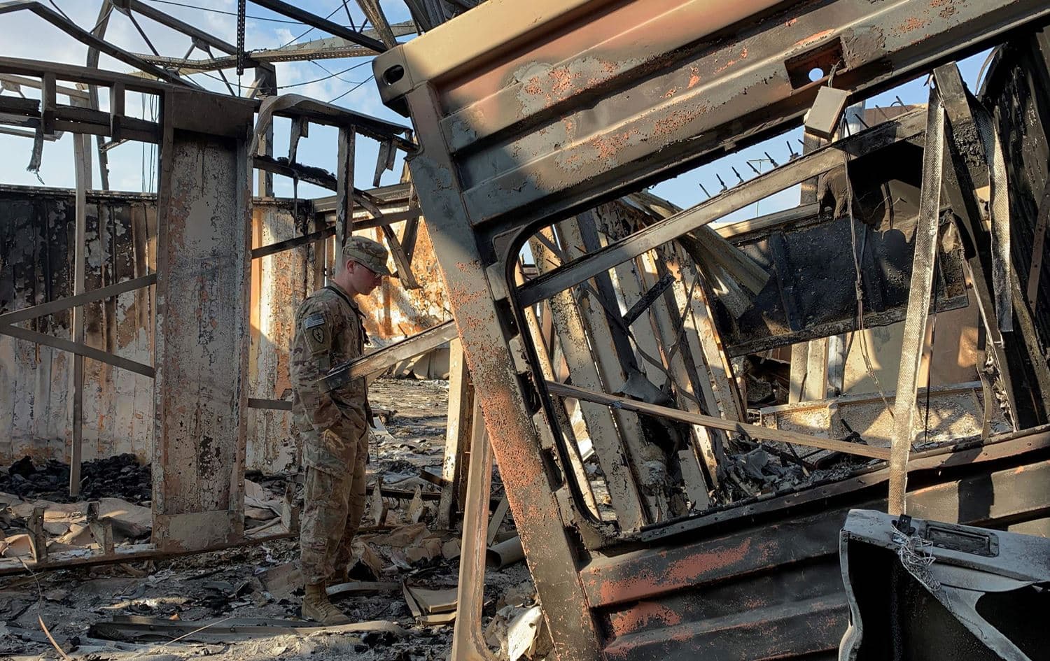 A picture taken on January 13, 2020 during a press tour organised by the US-led coalition fighting the remnants of the Islamic State group, shows a view of the damage at Ain al-Asad military airbase housing US and other foreign troops. Photo: Ayman Henna/AFP