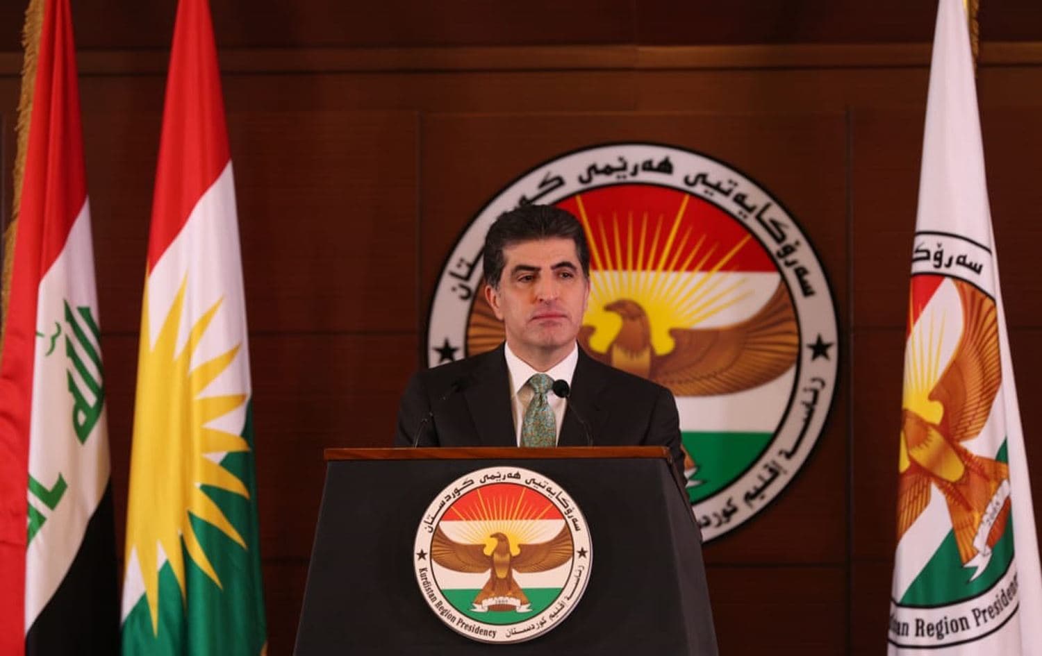 Kurdistan Region President Nechirvan Barzani speaks at a press conference in Erbil on November 5, 2019. Photo: Presidency office