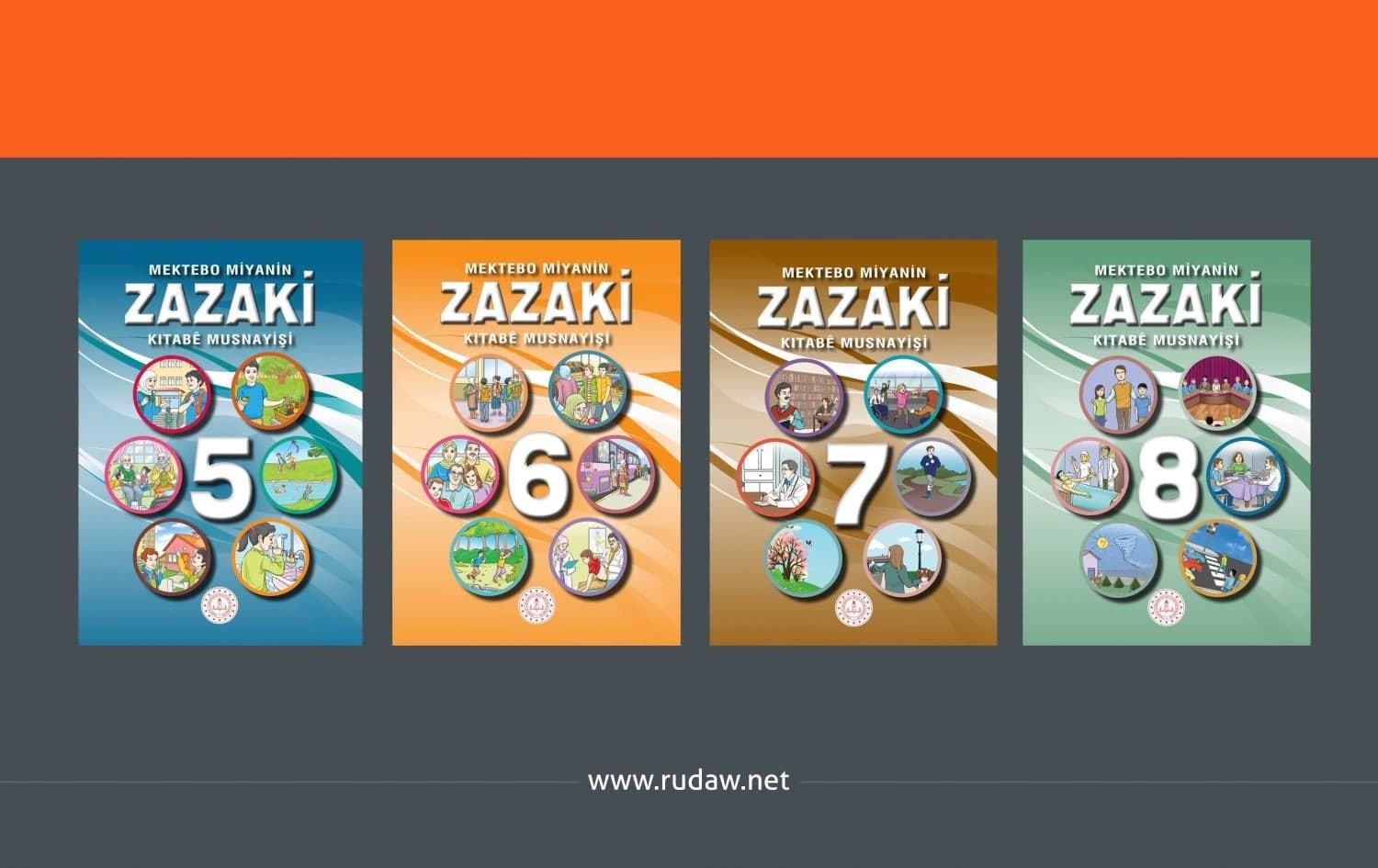 Front covers of grade 5-8 Zazaki textbooks, approved by the Turkish education  ministry to be taught at schools. Photos via Murat Varol on Twitter