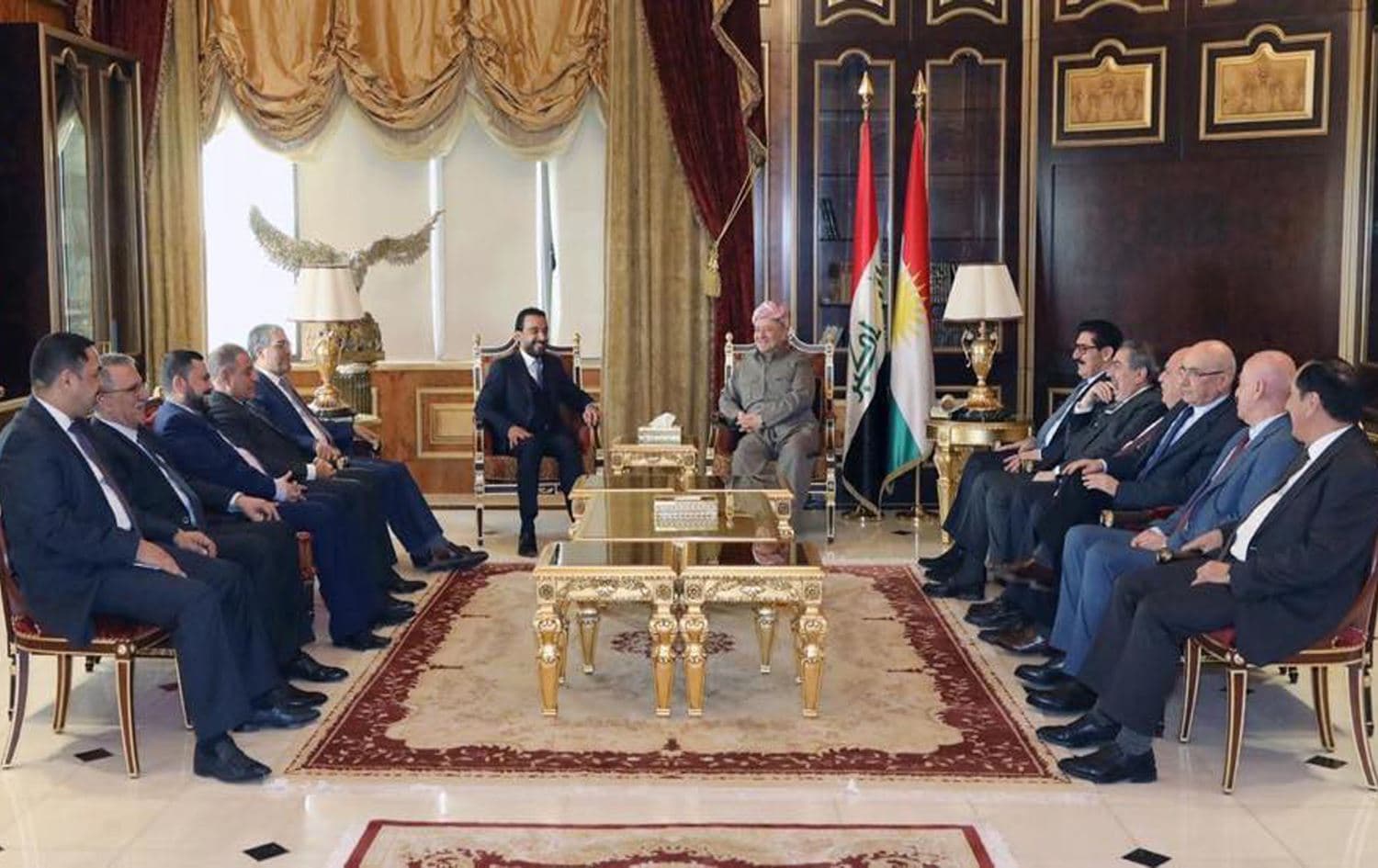 Speaker of Iraqi Parliament Mohammed al-Halbousi and KDP president Masoud Barzani meet in Erbil on February 16, 2020. Photo via social media