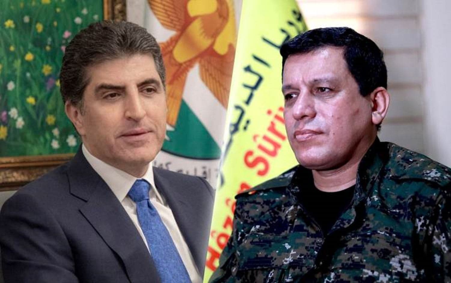 Nechirvan Barzani, President of the Kurdistan Region (left); Mazloum Abdi, commander of the Syrian Democratic Forces (right) Photo: Rudaw