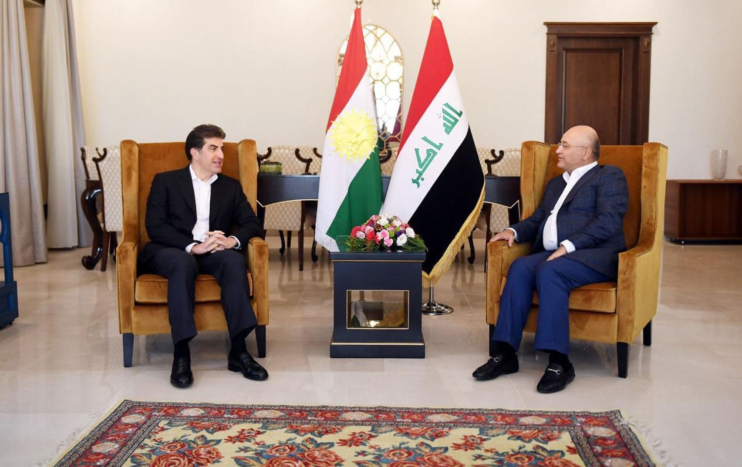 Kurdistan Region President Nechirvan Barzani (L) meets with Iraq's President Barham Salih in Sulaimani, May 11, 2020. Photo: Kurdistan Region Presidency