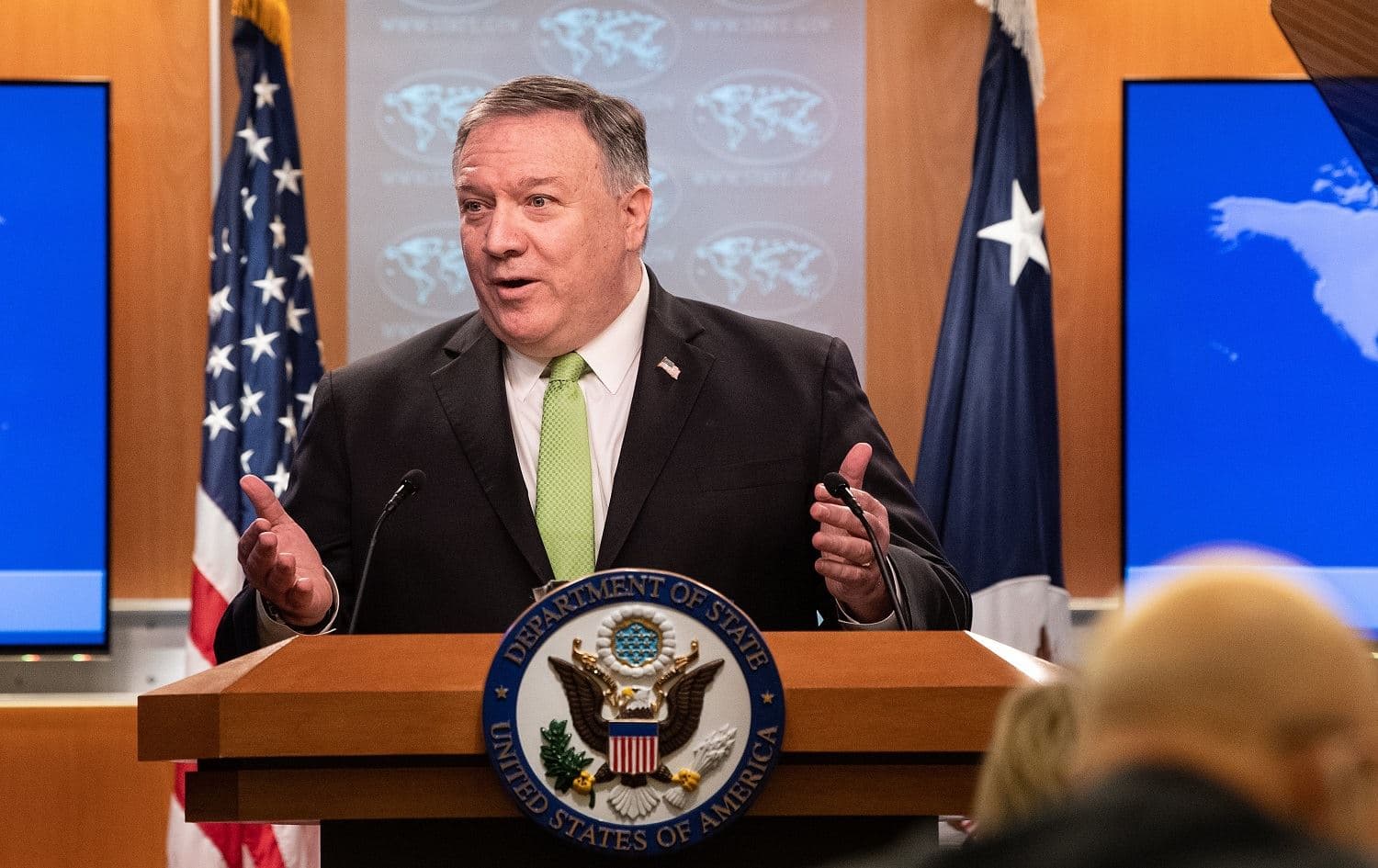 US Secretary of State Mike Pompeo speaks the press at the State Department in Washington, DC, on May 20, 2020. Photo: Nicholas Kamm/ AFP