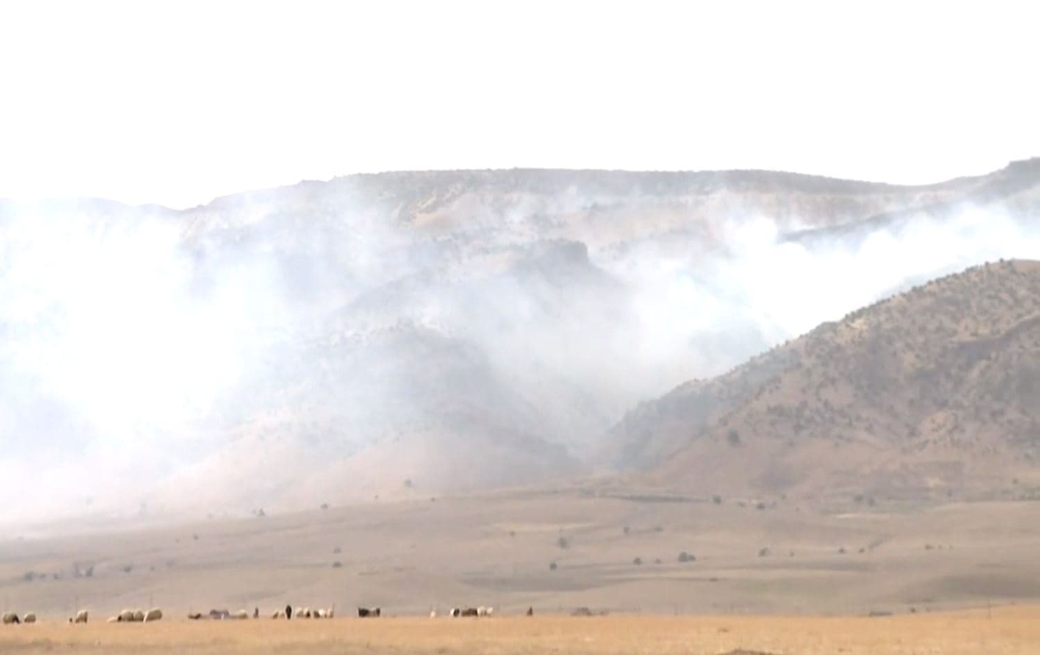Fires in Shingal after Turkish airstrikes hit the area on June 15, 2020. Photo: Rudaw