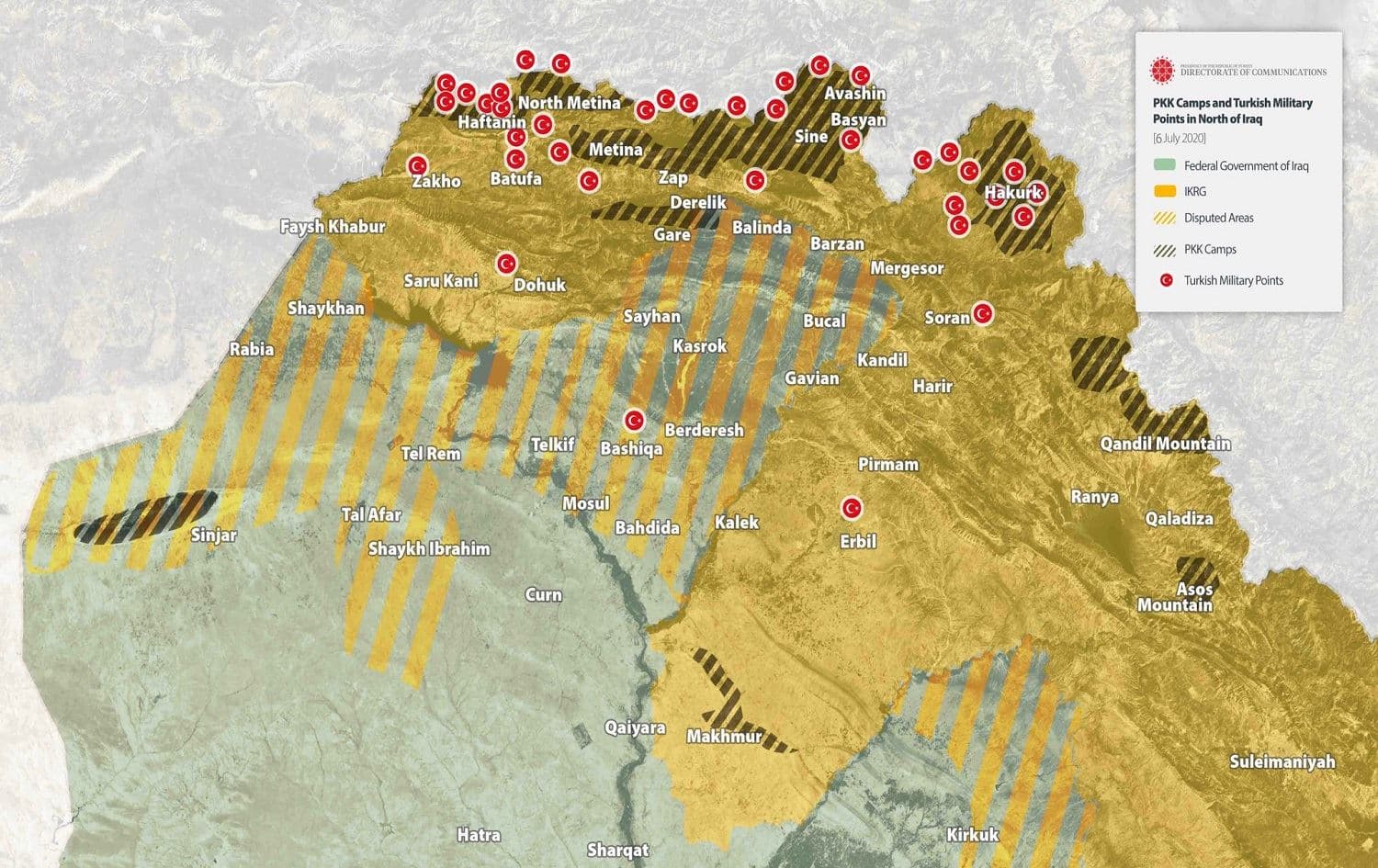 The pictured map was released by the Turkish presidency's Directorate of Communications on July 6, 2020. Photo: Turkish Presidency