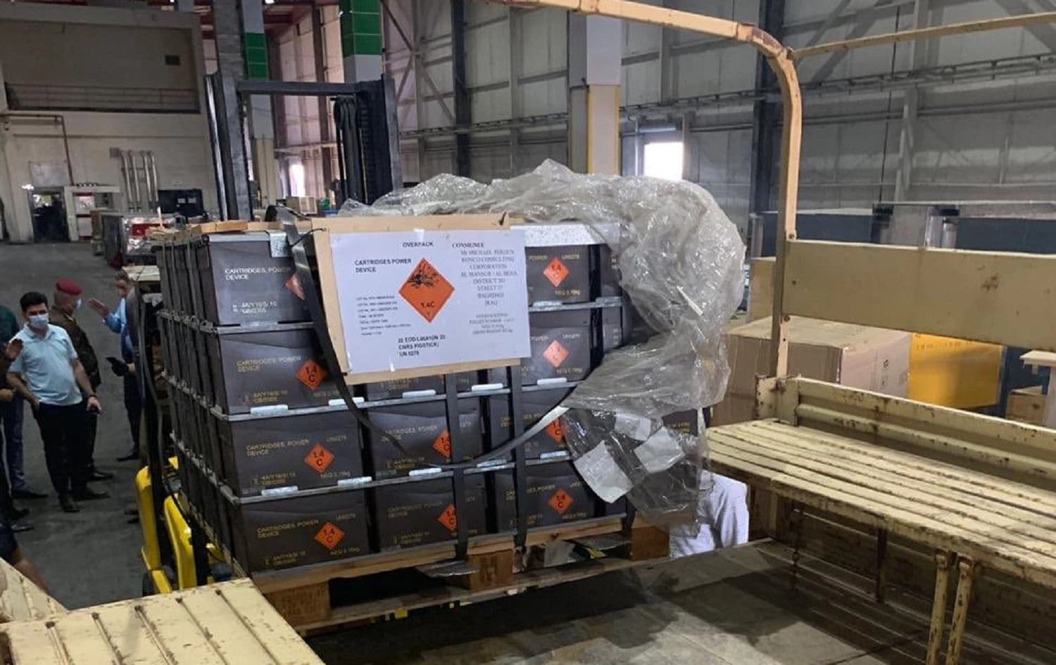 Cargo is prepared for transport from Baghdad International Airport on August 9, 2020. Photo via Yehia Rasool on Twitter