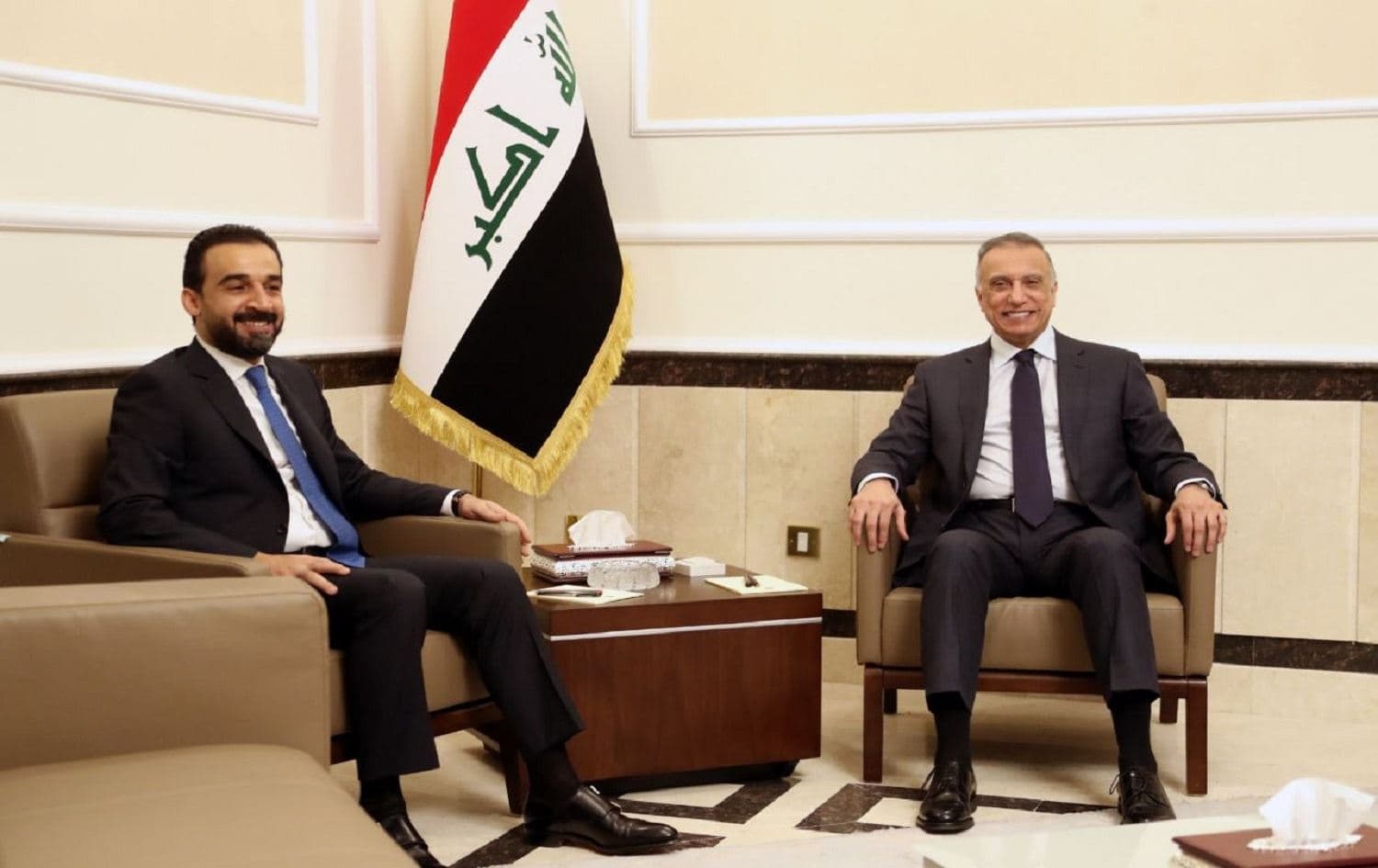Iraq’s Prime Minister Mustafa al-Kadhimi urged parliament’s speaker Mohammed al-Halbousi to press for the “swift” passage of the draft electoral law at a meeting on Saturday.Photo: PM's official twitter
