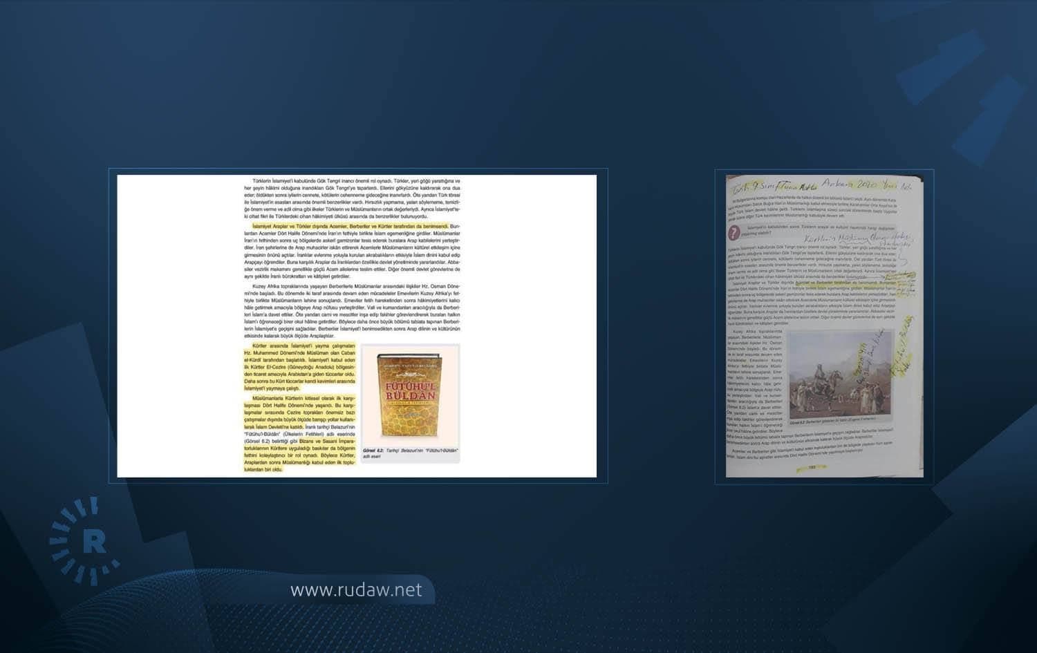 Tarih kitabında Kürtlerle ilgili bölümlerin yer aldığı sayfa