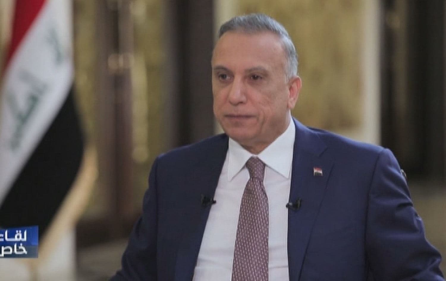 Prime Minister of Iraq Mustafa al-Kadhimi speaks to state-run al-Iraqiya TV on October 3, 2020. Photo: al-Iraqiya TV