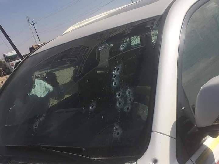 The windscreen of Bashir Hussein Gorya's car purportedly riddled with the gunshots that killed him on October 4, 2020. Photo submitted to Rudaw by a relative of Gorya