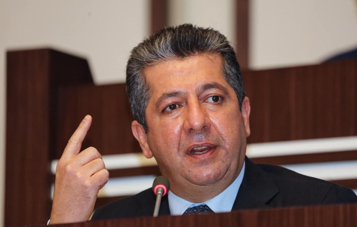Prime Minister of the Kurdistan Region Masrour Barzani speaks at Kurdistan Parliament in Erbil on October 5, 2020. Photo: Masrour Barzani on Facebook
