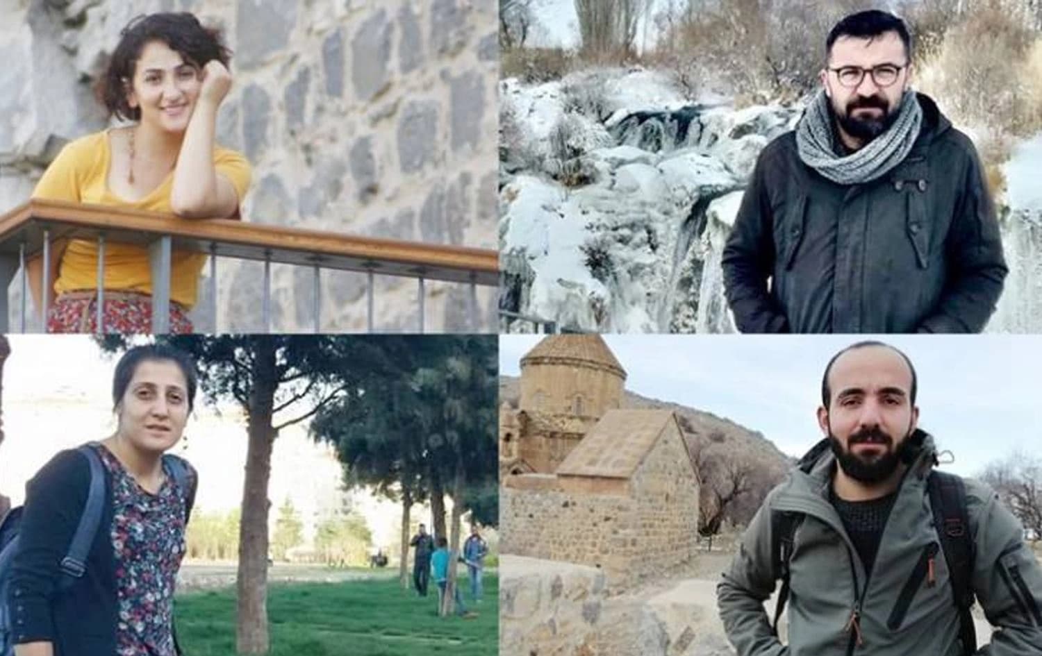 (Clockwise, from top left) journalists Sehriban Abi, Adnan Bilen, Cemil Ugur and Nazan Sala were detained in raids on their workplaces in Van, eastern Turkey on October 6, 2020. Photo: Jin News 