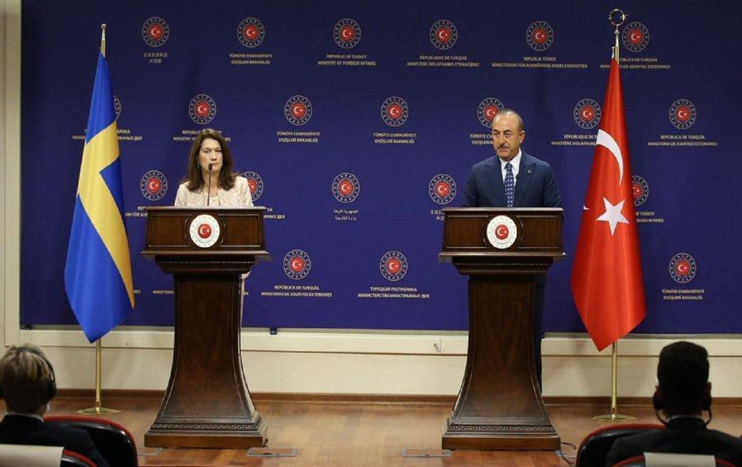 Swedish and Turkish foreign ministers hold joint presser in Ankara. Date: October 13, 2020. Photo: Mevlut Cavusoglu's Twitter