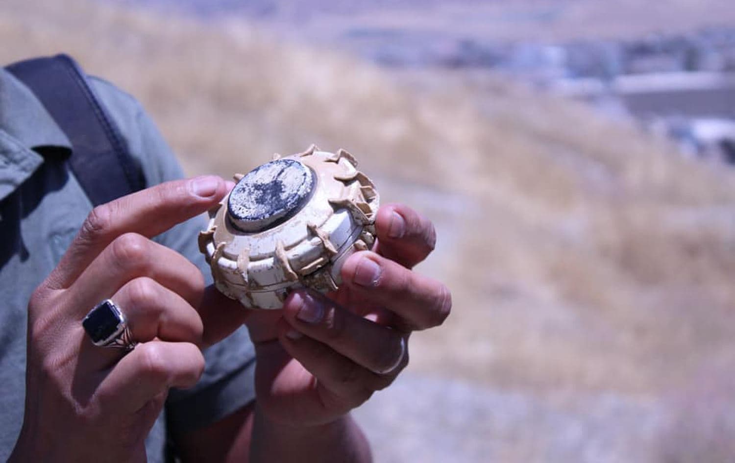 An anti-personnel mine from the Iran-Iraq war in Penjwen, Sulaimani province, close to the Iranian border, June 2018. File photo: Robert Edwards / Rudaw