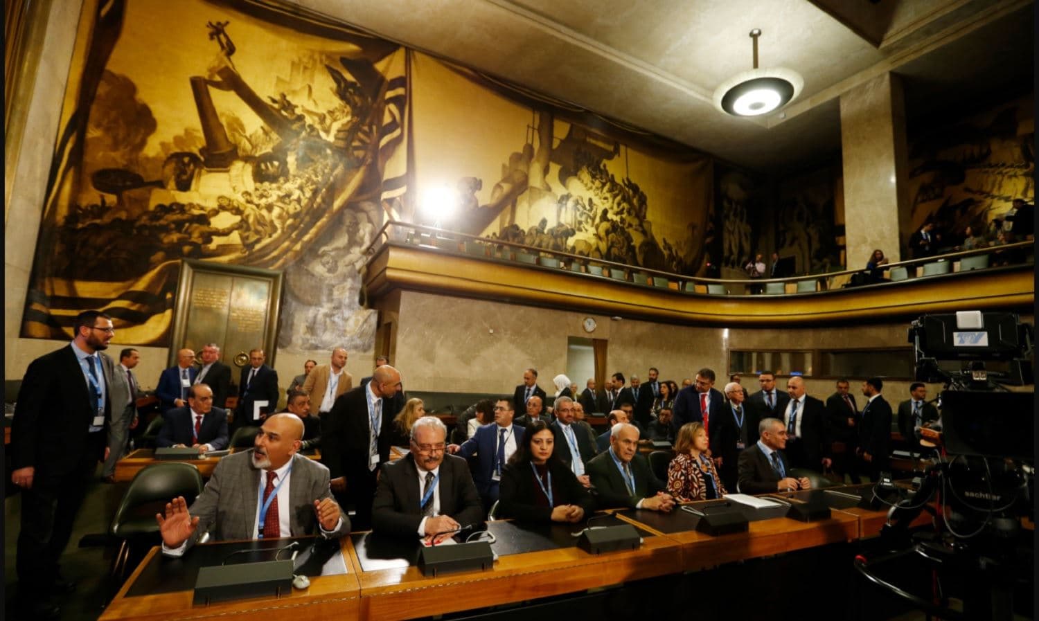 Members of the opposition delegation attend the first meeting of the Syrian Constitutional Committee in Geneva in October 2019. File photo: AFP