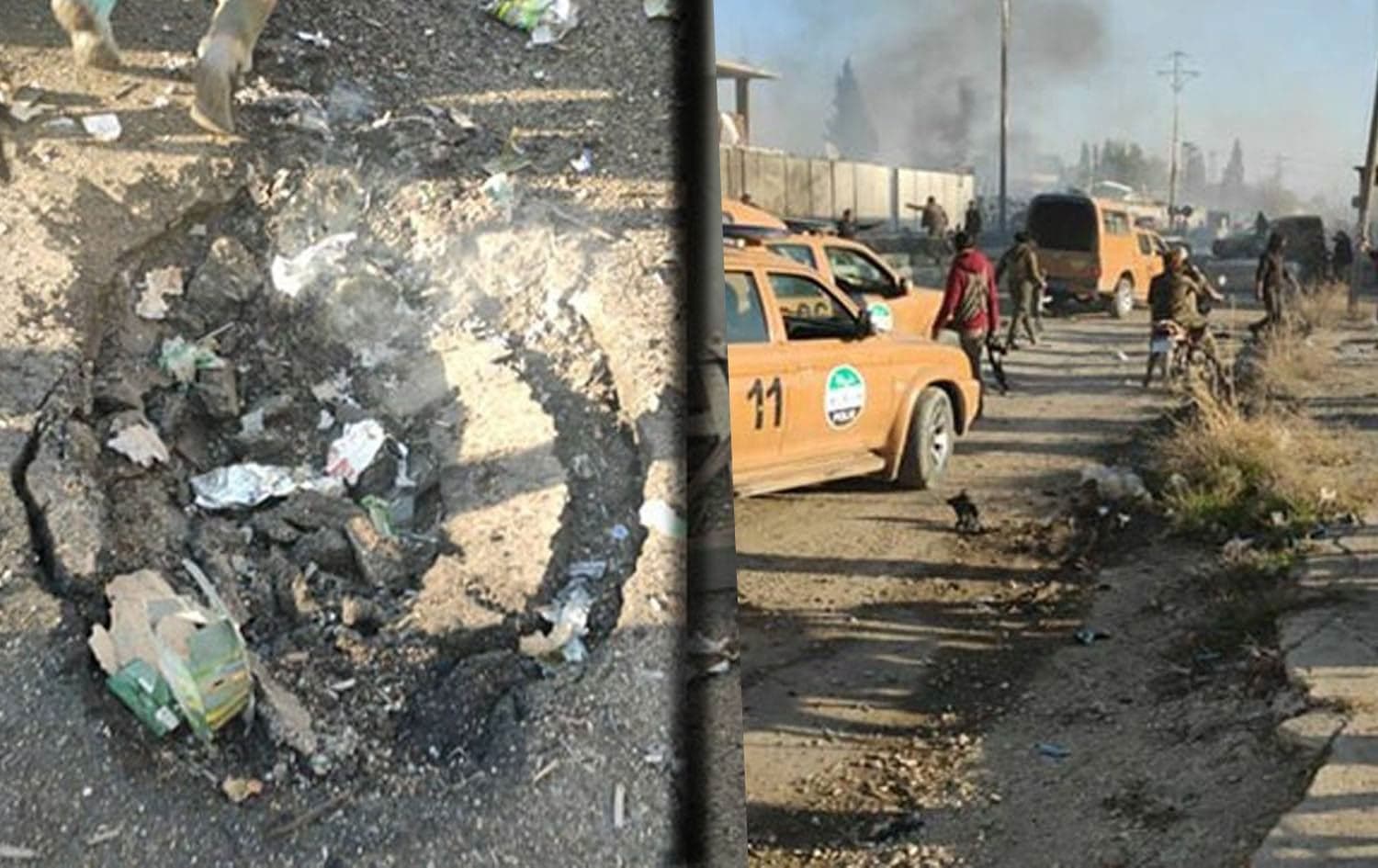 The aftermath of the car explosion in the town of Sari Kani, north Syria on December 10, 2020. Photo: DHA