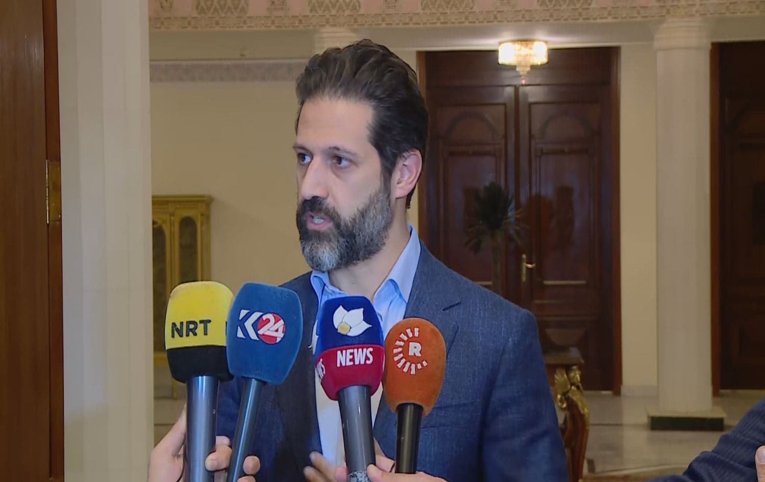 Kurdistan Region Deputy Prime Minister Qubad Talabani speaking to reporters in Baghdad on Monday, December 14, 2020. Photo: Rudaw