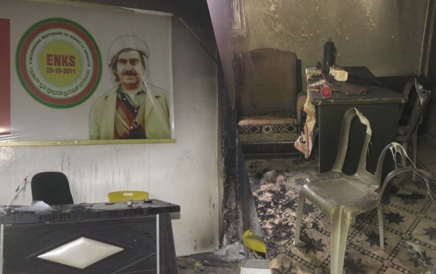 The aftermath of attacks on ENKS offices in Rojava. Photo: ENKS