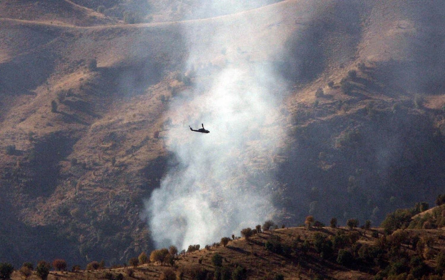 Turkish helicopters fly during an attack on a PKK camp  on Oct 30, 2007 in the Cudi mountains, Sirnak province, near the Turkish-Iraqi border in southeastern Turkey. File photo: Mustafa Ozer/AFP