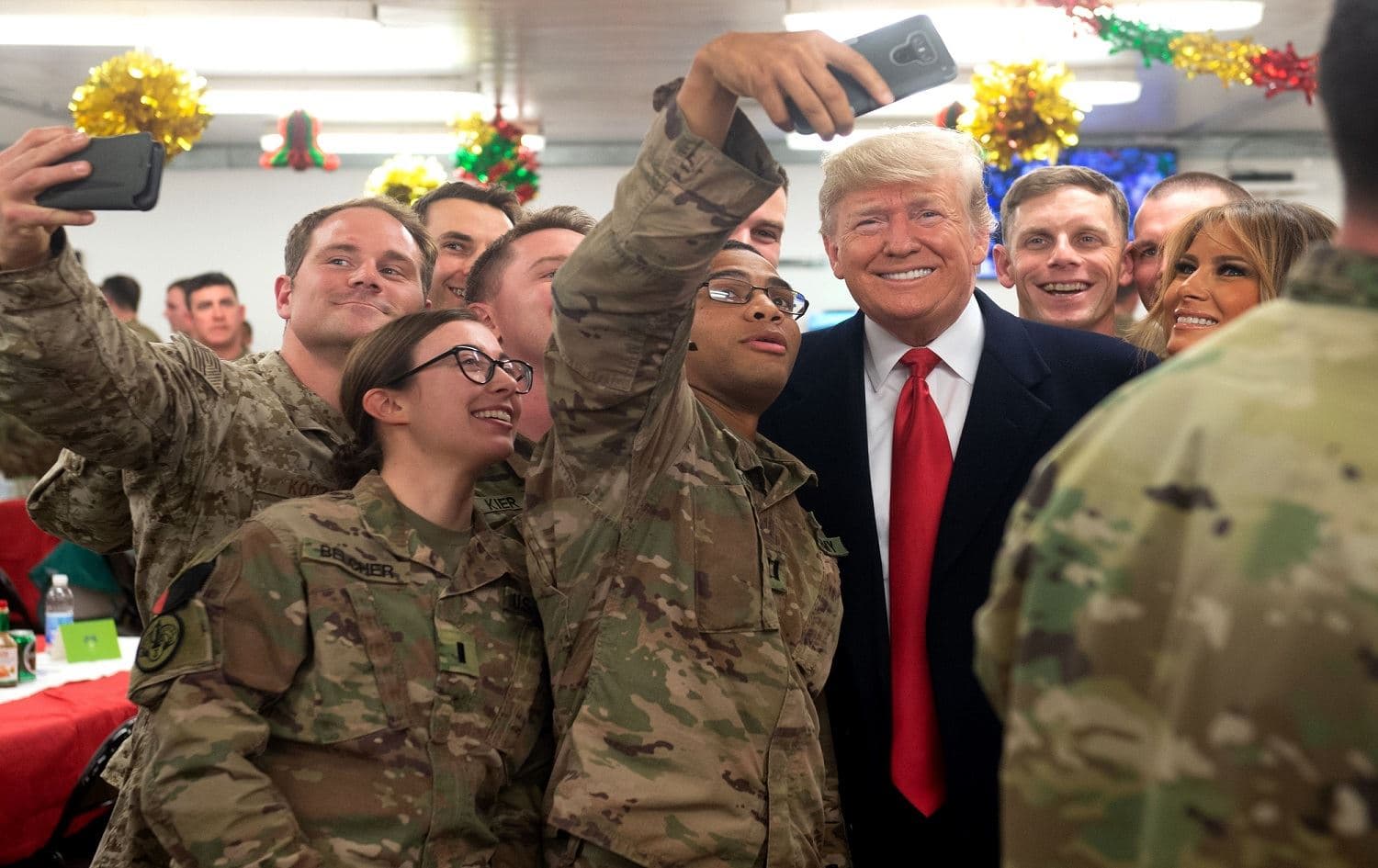US President Donald Trump and First Lady Melania Trump greet members of the US military during an unannounced trip to Al Asad Air Base in Iraq on Decemer 26, 2018. File photo: AFP