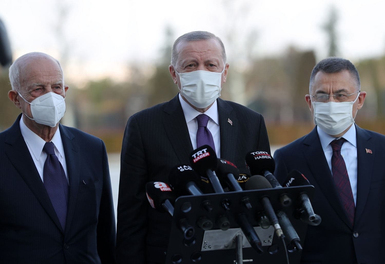  Ankara : Turkish President Recep Tayyip Erdogan makes a statement after attending the test ride of an electric driverless bus in Ankara on February 1, 2021. Photo: Adem Altan