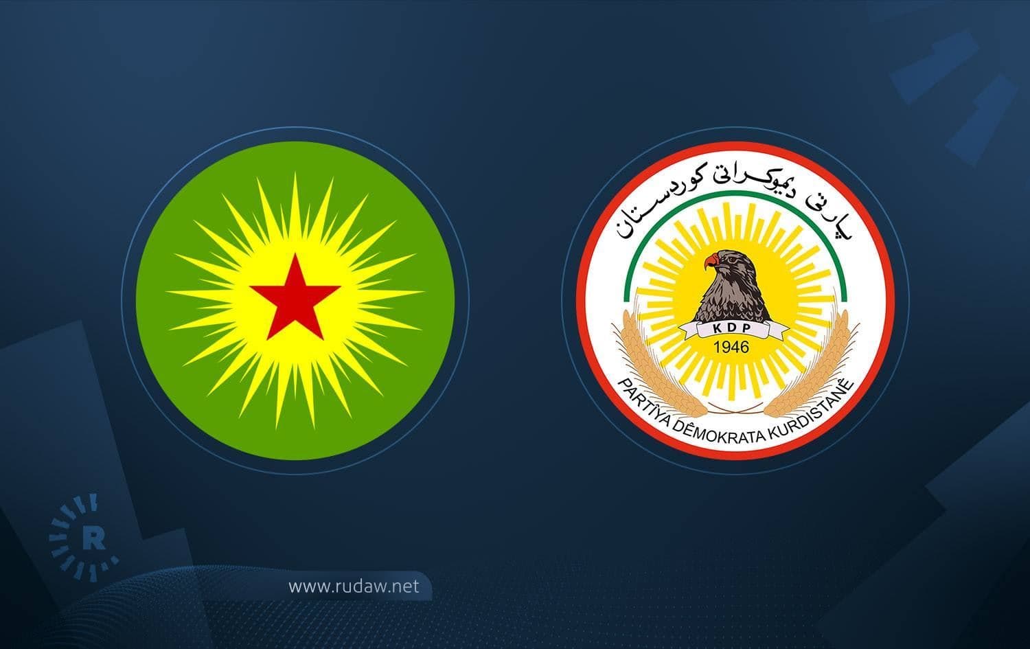 Logos of the Kurdistan Communities Union (left) and Kurdistan Democratic Party (right). Graphic: Rudaw