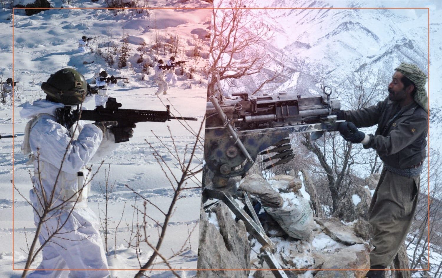 [From left] File photo of a Turkish soldier released by the Turkish defense ministry, and photo a PKK fighter by PKK media. Graphic: Abdulbasit Ibrahem/Rudaw
