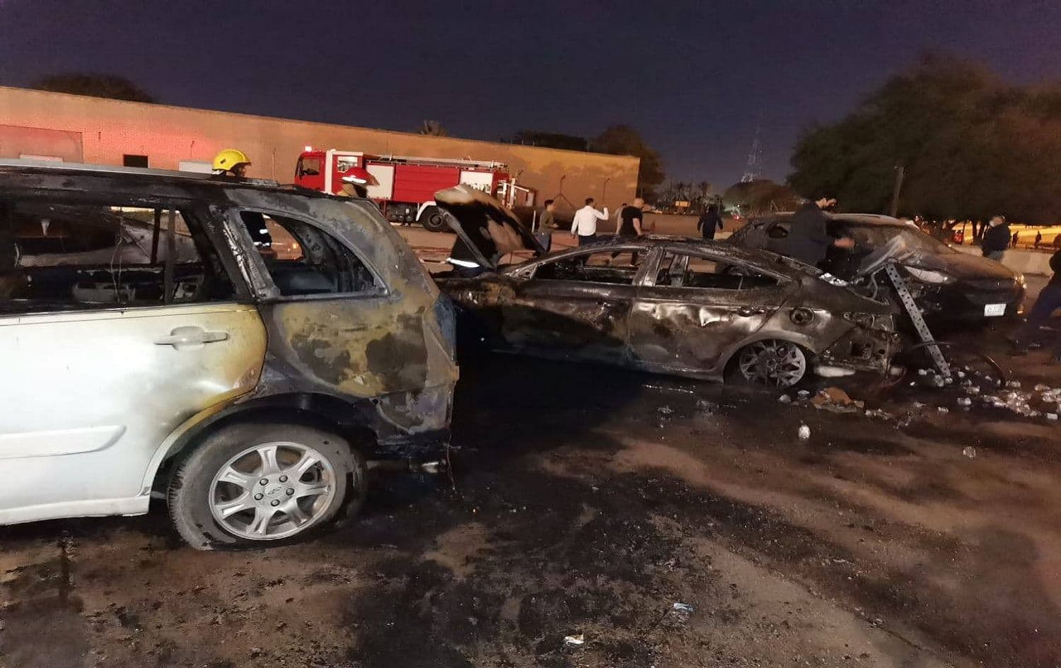 Civilian vehicles damaged by rockets in Baghdad on February 22, 2020. Photo: social media 